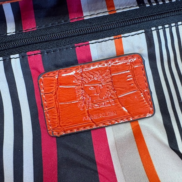 Anne Klein Faux Croc Embossed Tote Bag Orange Shoulder Purse Gold Hardware - Picture 16 of 16